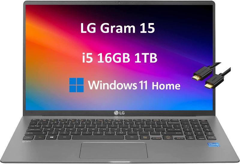 Photo 1 of 2022 LG Gram 15 15Z95N Ultra Lightweight 15.6" FHD (Intel i5-1135G7 (Beat i7-1065G7), 16GB RAM, 1TB SSD, UHD Graphics) Military Grade Business Laptop, 21hr Battery, Backlit KB, Webcam, Windows 11 Home
