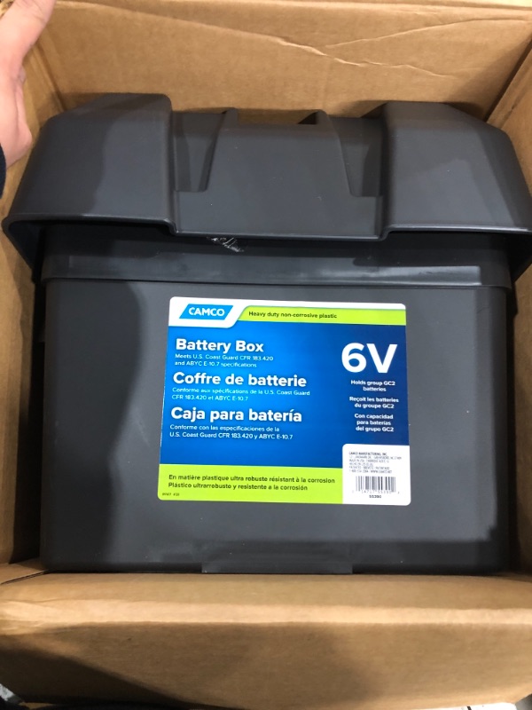 Photo 1 of Camco RV/Marine Battery Box | Protects Your RV/Marine Battery from Collisions and Contaminants | Holds (1) 6-Volt Battery, 1-Pack (55391) , Black
