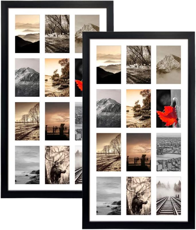 Photo 1 of 12 Opening 4x6 Black Collage Picture Frames Set of 2, Multiple Frames for Displaying 6x4 Photos with White Mat
