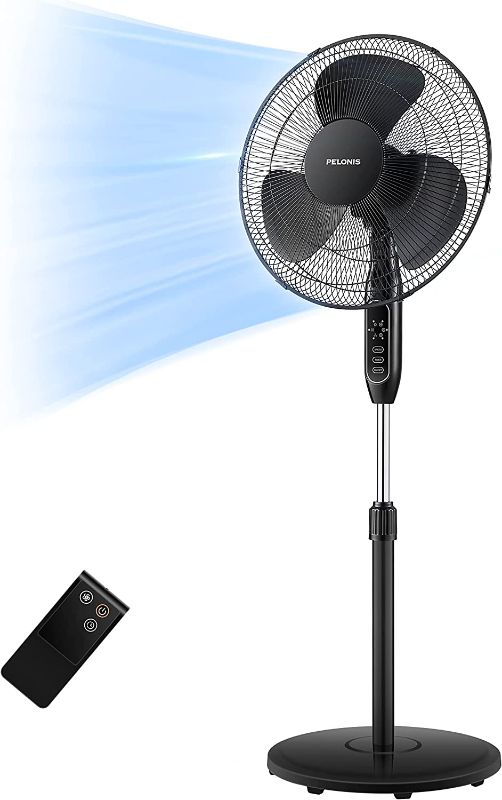 Photo 1 of *** USED *** POWERS ON *** PELONIS 16'' Pedestal Remote Control, Oscillating Stand Up Fan 7-Hour Timer, 3-Speed and Adjustable Height, PFS40A4BBB, Supreme 16"-Black
