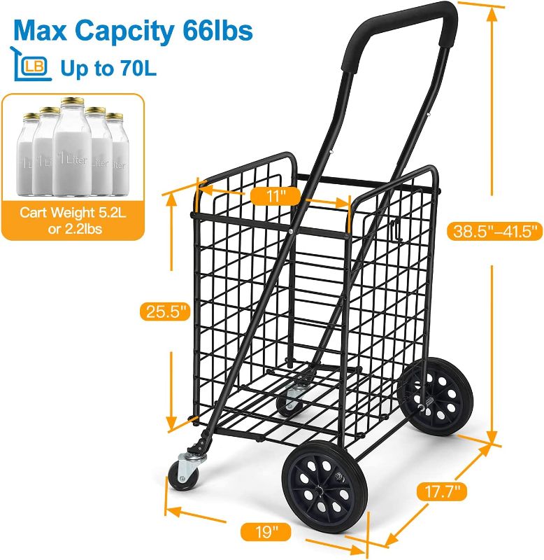 Photo 1 of  Shopping Cart with Dual Swivel Wheels for Groceries - Compact Folding Portable Cart Saves Space - with Adjustable Handle Height - Lightweight Easy to Move Holds up to 70L/Max 66Ibs -PITUC1
