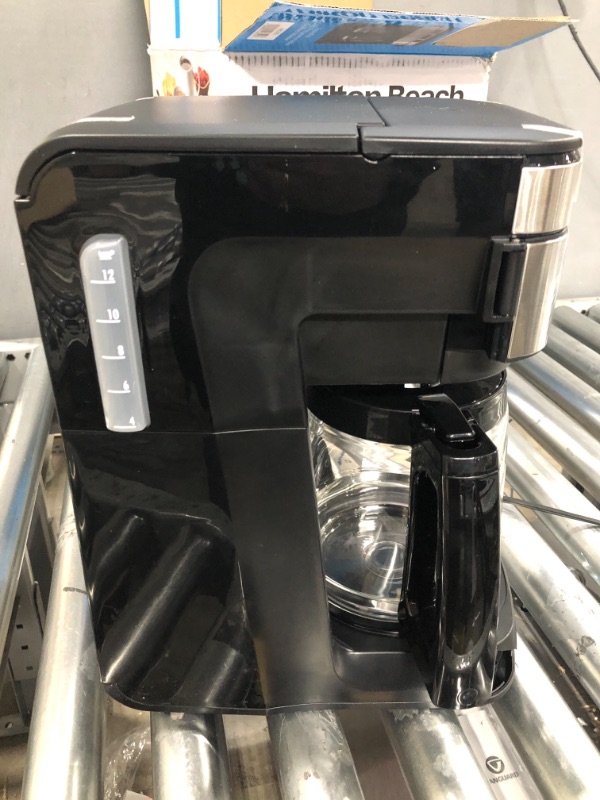 Photo 4 of *** POWERS ON *** BROKEN CORNER PIECE*** Hamilton Beach Programmable Coffee Maker, 12 Cups, Front Access Easy Fill, Pause & Serve, 3 Brewing Options, Black (46310)