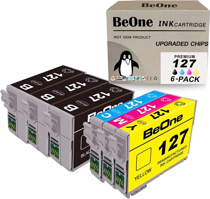 Photo 1 of BeOne T127 Ink Cartridges Remanufactured Replacement for Epson 127 6-Pack to Use with Workforce 60 545 630 633 635 645 840 845 WF-3520 WF-3530 WF-3540 WF-7010 WF-7510 WF-7520 Printer (3BK 1C 1M 1Y)
