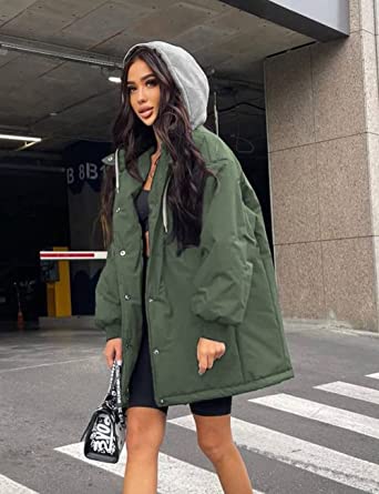 Photo 1 of PRETTYGARDEN Women's 2023 Hooded Puffer Jackets Long Sleeve Button Down Belted Warm Winter Trench Coat Outerwear With Pockets
size medium