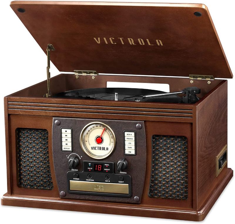 Photo 1 of Victrola's 7-in-1 Sherwood Bluetooth Recordable Record Player with 3-Speed Turntable, CD, Cassette Player and FM Radio
