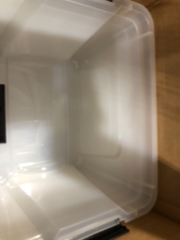Photo 1 of *USED*IRIS USA 19 Qt. Plastic Storage Bin Tote Organizing Container with Durable Lid and Secure Latching Buckles, Stackable and Nestable, 6 Pack, clear with Black Buckle c) 19 Qt. - 6 Pack