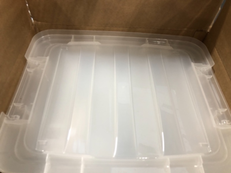 Photo 2 of *USED*IRIS USA 19 Qt. Plastic Storage Bin Tote Organizing Container with Durable Lid and Secure Latching Buckles, Stackable and Nestable, 6 Pack, clear with Black Buckle c) 19 Qt. - 6 Pack