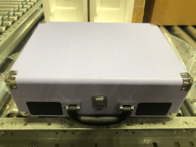 Photo 2 of Victrola Vintage 3-Speed Bluetooth Portable Suitcase Record Player with Built-in Speakers | Upgraded Turntable Audio Sound | Lavender (VSC-550BT-LVG) Lavender/Silver Record Player