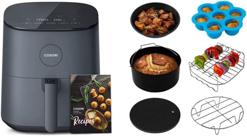 Photo 1 of COSORI Air Fryer, 5 Quart Compact Oilless Oven, 30 Recipes, Dark Grey & Accessories, Set of 6 Fit All 3.7Qt, 4.2Qt Air Fryer, BPA Free, Dishwasher Safe, Nonstick Coating
