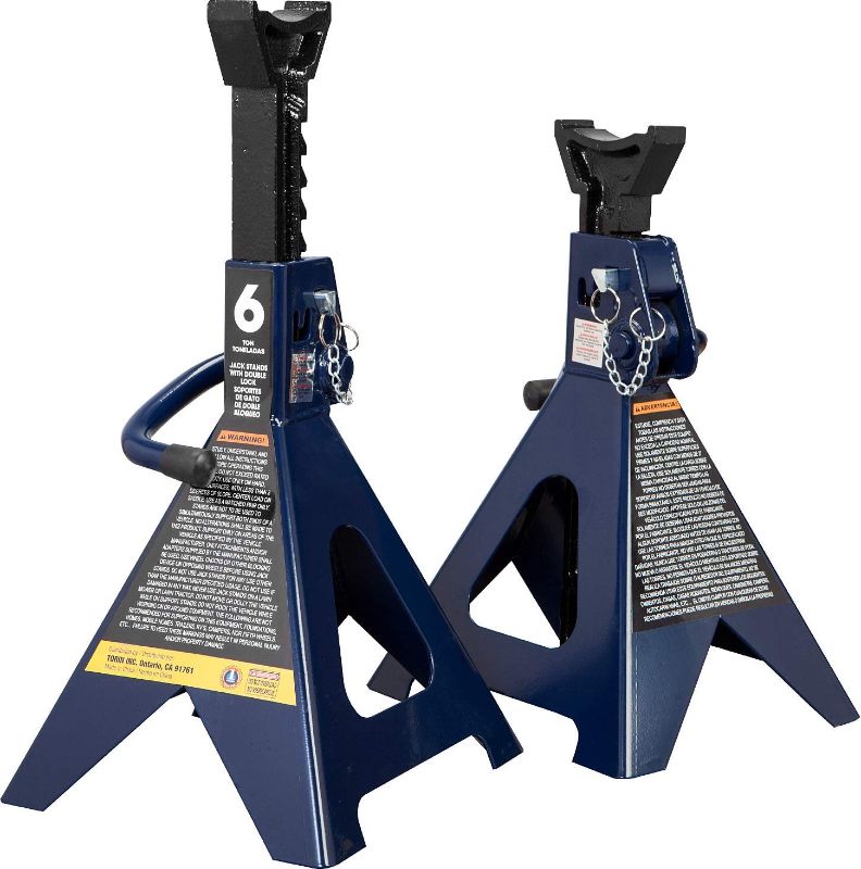 Photo 1 of ***MISSING COMPONENTS*** TCE 6 Ton (12,000 LBs) Capacity Double Locking Steel Jack Stands, 2 Pack, Blue, AT46002AU
