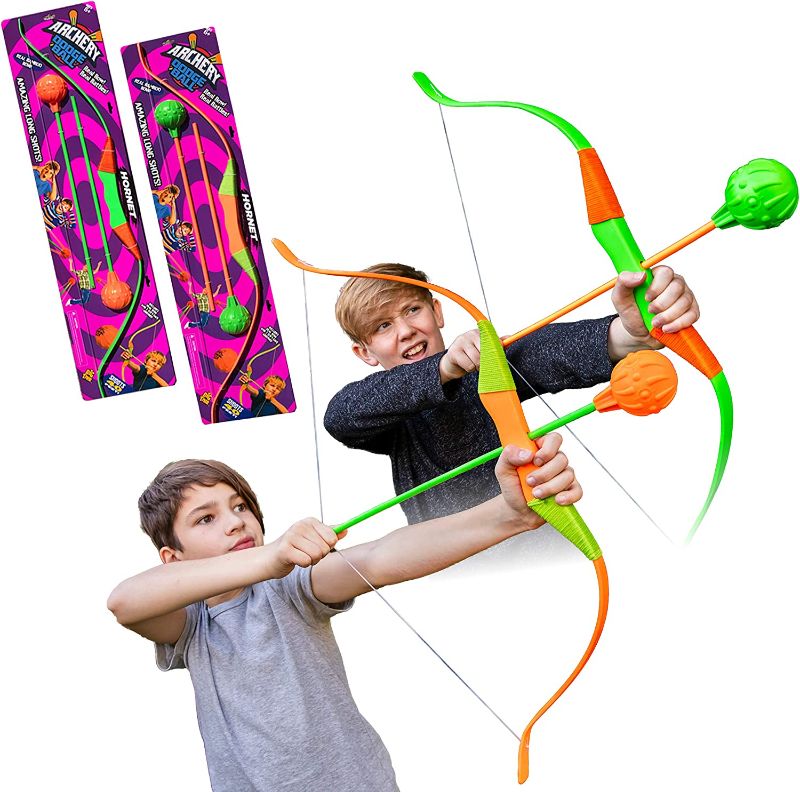 Photo 1 of Archery Dodgeball Darts, Hot new trend, 2 bows, 4 arrows, Safe in/outdoor fun with soft foam rubber head, New way to play Dodgeball - shoot at targets, Shoots up to 40’, Colors will vary
