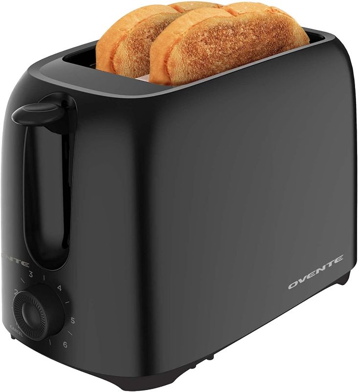 Photo 1 of Ovente Electric 2-Slice Toaster Machine, 700W with 6-Shade Toast Setting, Removable Crumb Tray, Compact and Easy to Use, Perfect on Kitchen Countertop for Toasting Bread, Bagel & Waffle, Black TP2210B
