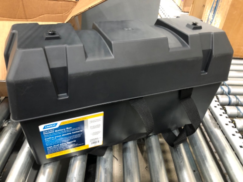 Photo 2 of Camco Heavy Duty Double Battery Box with Straps and Hardware - Group GC2 | Safely Stores RV, Automotive, and Marine Batteries | Measures Inside 21-1/2" x 7-3/8" x 11-3/16" | (55375) Frustration Free Packaging Double Battery Box