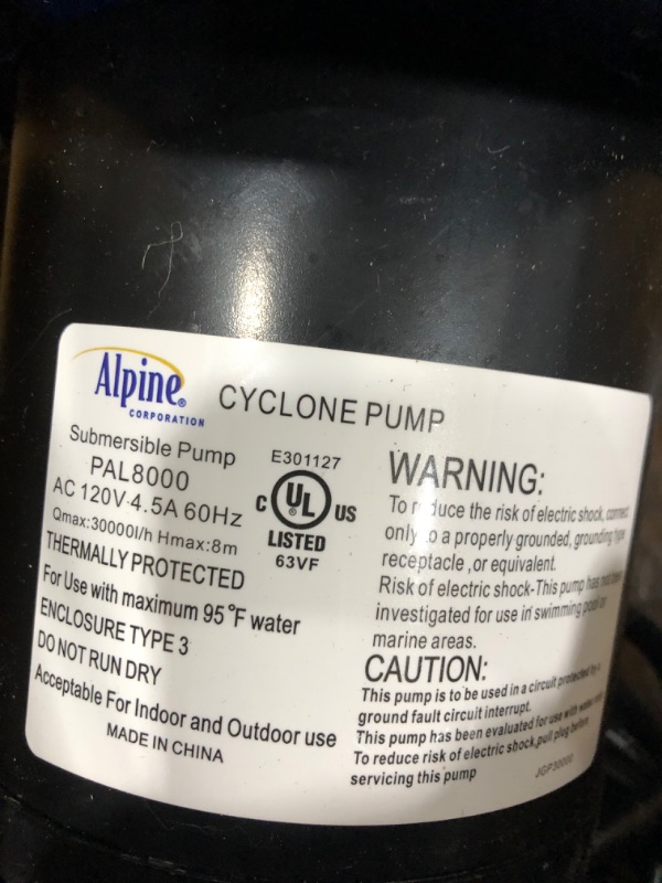 Photo 3 of Alpine Cyclone 8000GPH Waterfall & Pond Pump 33ft Power Cord PAL8000
