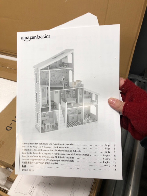 Photo 2 of ***FACTORY SEALED*** Amazon Basics 4-Story Wooden Dollhouse with Furniture Accessories for 12-Inch Dolls
