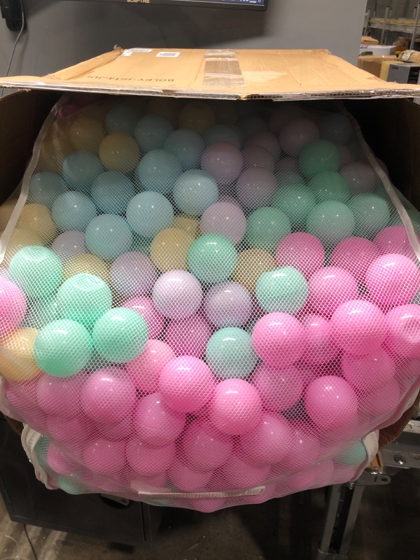 Photo 2 of Amazon Basics BPA Free Crush-Proof Plastic Ball Pit Balls with Storage Bag, Toddlers Kids 12+ Months, 6 Pastel Colors - Pack of 1000 6 Pastel Colors 1,000 Balls