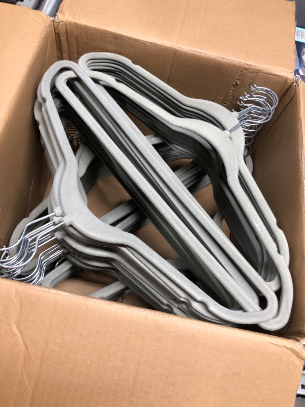 Photo 2 of ***USED*** Amazon Basics Slim, Velvet, Non-Slip Suit Clothes Hangers, Gray/Silver - Pack of 100 Gray/Silver 100-Pack Suit Hangers