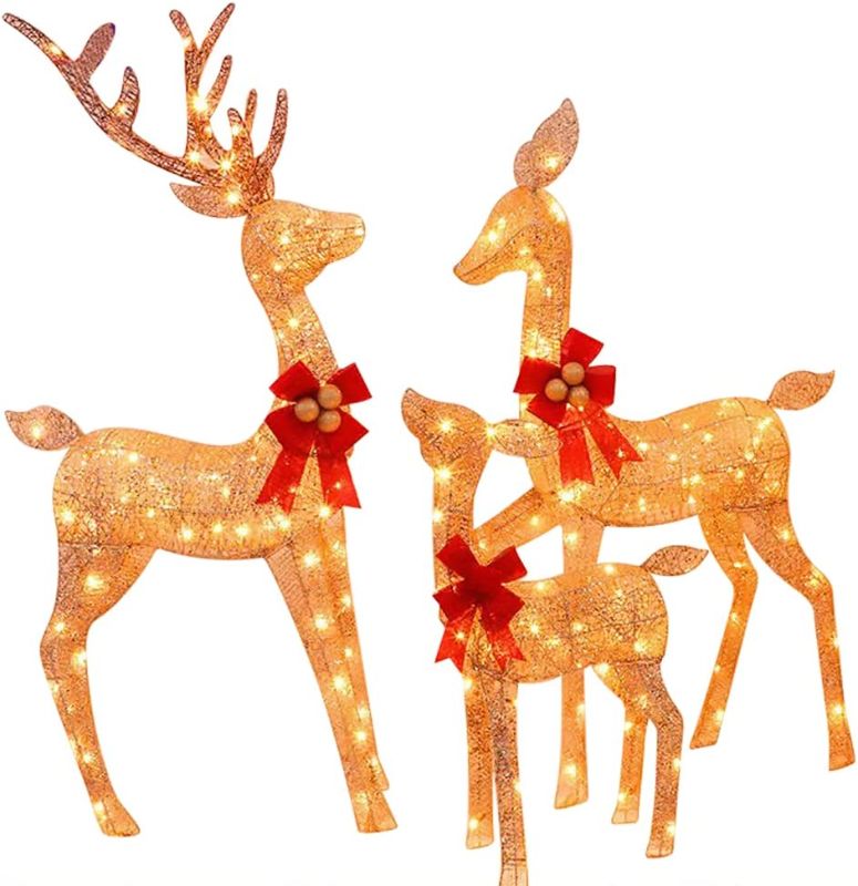 Photo 1 of ***USED*** 3 Piece Outdoor Christmas Decorations Large Reindeer Lighted Christmas Decorations Outdoor Yard LED Lights Deer Family Set Christmas Lawn Decorations with...
