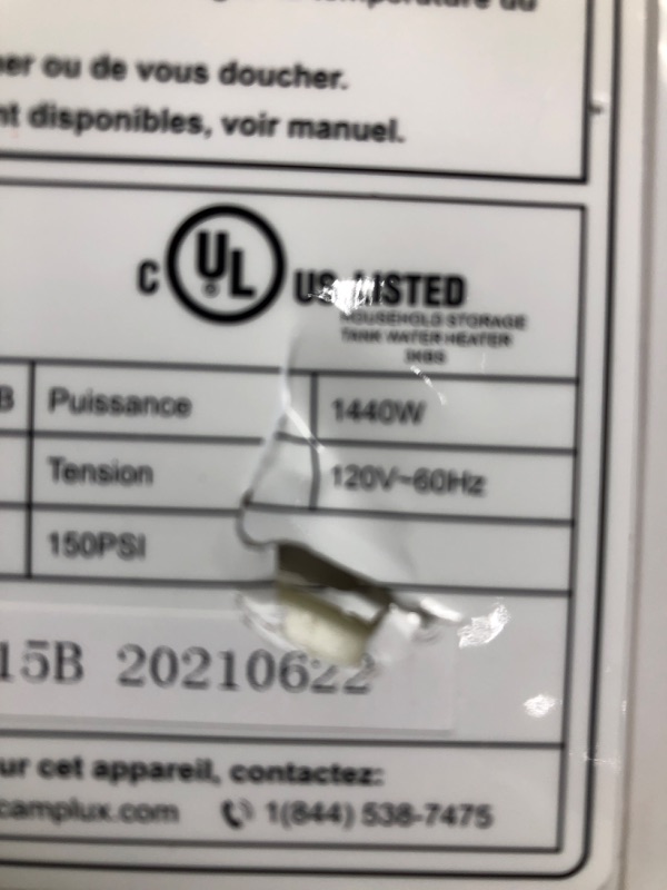 Photo 4 of *** MINOR CRACK*** Camplux Mini Tank Electric Water Heater 1.3 Gallons Hot Water Heaters 120V, Under Sink Water Heater with Cord Plug 1.44kW