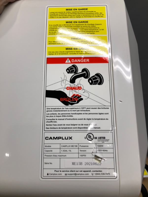 Photo 3 of *** MINOR CRACK*** Camplux Mini Tank Electric Water Heater 1.3 Gallons Hot Water Heaters 120V, Under Sink Water Heater with Cord Plug 1.44kW