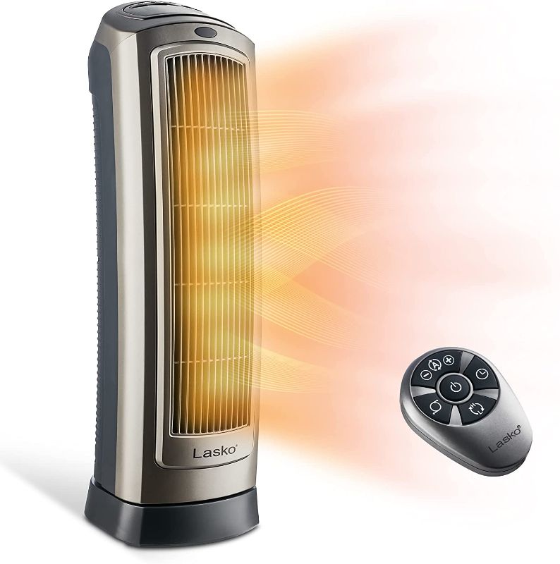 Photo 1 of ** TESTED*** Lasko Oscillating Digital Ceramic Tower Heater for Home with Adjustable Thermostat, Timer and Remote Control, 23 Inches, 1500W, Silver, 755320
