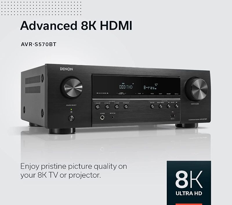 Photo 2 of Denon AVR-S570BT (2022 Model) 5.2 Channel AV Receiver - 8K Ultra HD Audio & Video, Enhanced Gaming Experience, Wireless Streaming via Built-in Bluetooth, (4) 8K HDMI Inputs, Supports eARC