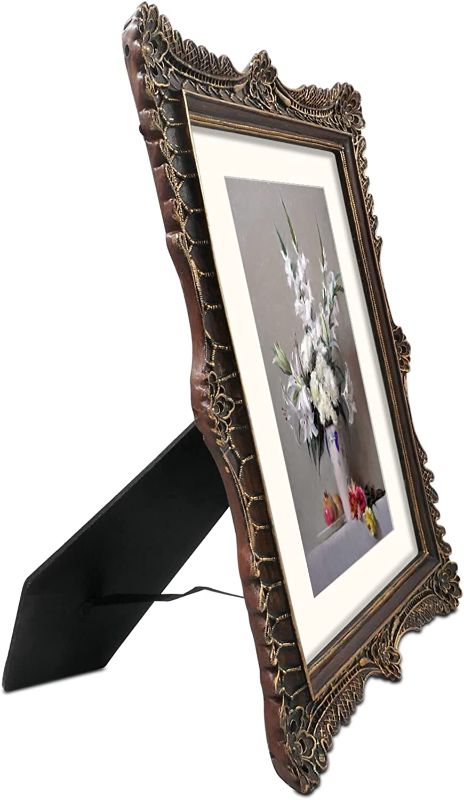 Photo 2 of 11x14 Frame with Mat for 8x10 Picture, Wall and Tabletop Picture Frames, Poster Frame 11x14, French Style Home Decor (Walnut)