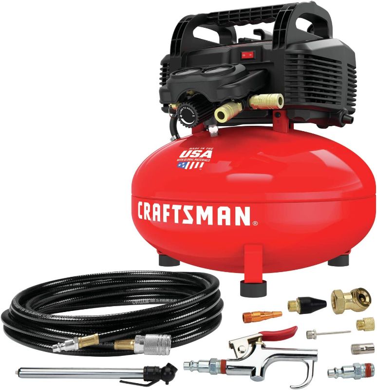 Photo 1 of **SEE NOTE*** CRAFTSMAN Air Compressor, 6 Gallon, Pancake, Oil-Free with 13 Piece Accessory Kit (CMEC6150K)
