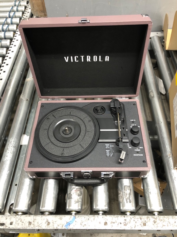 Photo 3 of *USED*Victrola Vintage 3-Speed Bluetooth Portable Suitcase Record Player with Built-in Speakers | Upgraded Turntable Audio Sound| Includes Extra Stylus | Magenta, Model Number: VSC-550BT-MAG Magenta Record Player