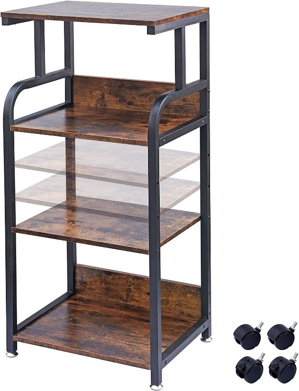 Photo 1 of  non functional Fannova 4 Tier Printer Stand with Adjustable Storage Shelf, Large Tall Printer Table with Wheels for Home Office Small Spaces Organization, Stand Cart for Computer PC Tower CPU Shredder, Rustic Brown
