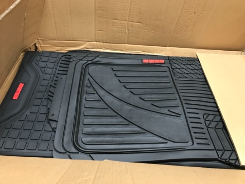 Photo 2 of Motor Trend FlexTough Advanced Black Rubber Car Floor Mats with Cargo Liner Full Set - Front & Rear Combo Trim to Fit Floor Mats for Cars Truck Van SUV, All Weather Automotive Floor Liners