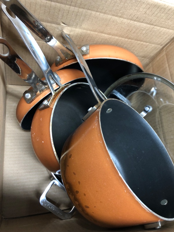 Photo 2 of *** USED *** Gotham Steel Stackable Pots and Pans Stackmaster 10 Piece Cookware Set with Ultra Nonstick Cast Texture Ceramic Coating, Copper Copper Set