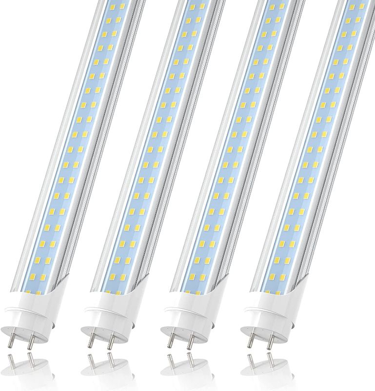 Photo 1 of JESLED T8 T12 4FT LED Type B Light Bulbs, 24W 3000LM 5000K Daylight White, 4 Foot Flourescent Tube Replacement, Double Row 192LEDs, Remove Ballast, Dual-end Powered, Clear, Warehouse Shop Lights 4Pack
