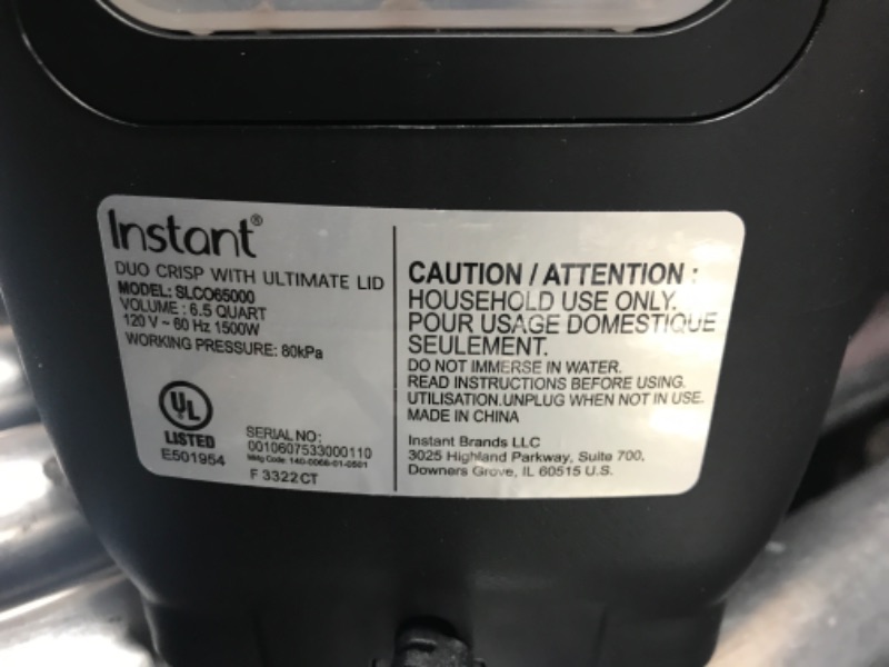 Photo 4 of **SEE NOTES**
Instant Pot Duo Crisp Ultimate Lid, 13-in-1 Air Fryer and Pressure Cooker Combo, 6.5 Quart  Ultimate