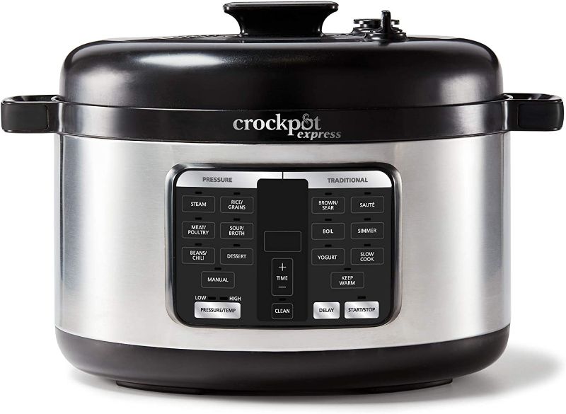 Photo 1 of The Crockpot Express Pressure Cooker 6-Quart Oval Max is designed to make it even easier to prepare home-cooked meals in record time. The oval design easily ?ts large cuts of meat, like a whole rack of ribs, or an entire pork roast, without having to stac