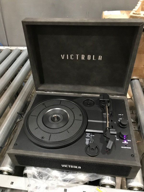 Photo 2 of Victrola Vintage 3-Speed Bluetooth Portable Suitcase Record Player with Built-in Speakers | Upgraded Turntable Audio Sound| Includes Extra Stylus | Lambskin (VSC-580BT-LGR)