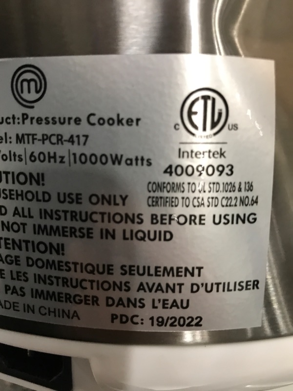 Photo 4 of **** MINOR DENT*** TESTED-POWERS ON*** MasterChef 13-in-1 Pressure Cooker- 6 QT Electric Digital Instant MultiPot w 13 Programmable Functions- High and Low Pressure Slow Non-Stick Pot Cooking Warmer Options, LED Display, Delay Timer, Rice