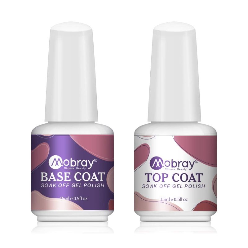 Photo 1 of Mobray 15ml No Wipe Gel Top Coat and Base Coat Set, Soak Off LED Clear Gel Base Top Gel Glossy Shine Finish Long Lasting for Gel Nail Polish Poly Nail Gel
