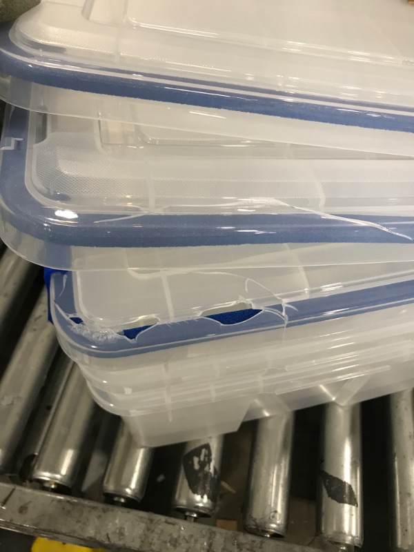 Photo 2 of *** 2 LIDGES ARE DAMAGED*** IRIS USA 30 Quart WEATHERPRO Plastic Storage Box with Durable Lid and Seal and Secure Latching Buckles, Weathertight, Clear with Black Buckles, 3Pack
