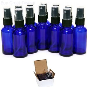 Photo 1 of 12 New, High Quality, 1 oz Cobalt Blue Glass Bottles, With Black Fine Mist Spray
