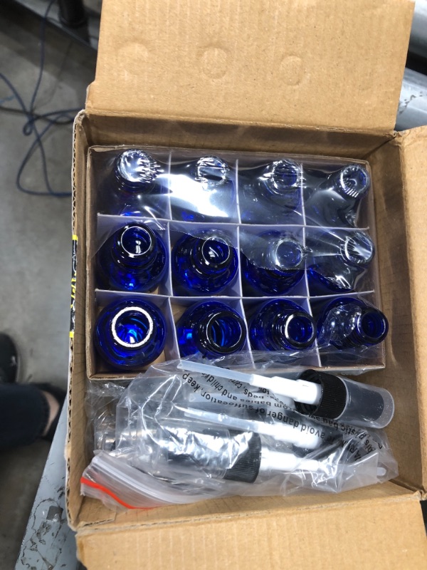 Photo 2 of 12 New, High Quality, 1 oz Cobalt Blue Glass Bottles, With Black Fine Mist Spray
