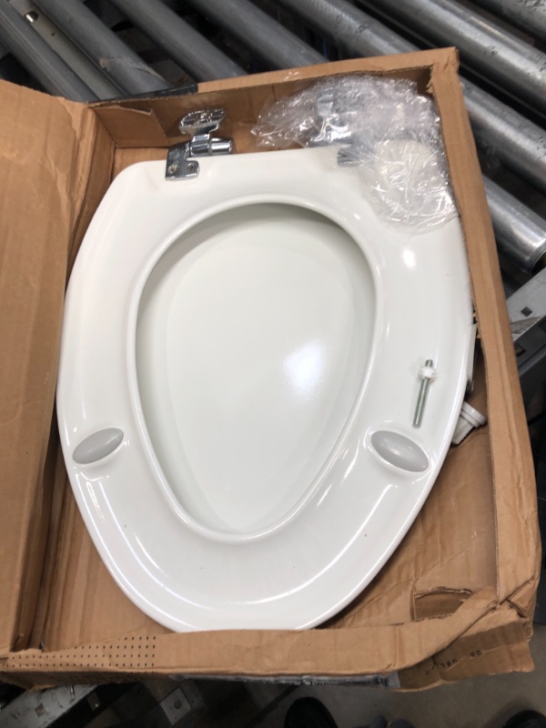 Photo 2 of Bemis 19170CSLA 000 Alesio Toilet Seat with Chrome Hinges will Slow Close, Never Loosen and Provide the Perfect Fit, ELONGATED, High Density Enameled Wood, White 1 Pack Elongated Chrome Hinge White