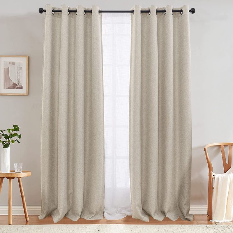 Photo 1 of  JINCHAN Linen Textured Curtain for Living Room Darkening 84 Inch Long Bedroom Curtains Thermal Insulated Curtains Greyish Beige Curtains Grommet Top Window Curtains 1 Panel
