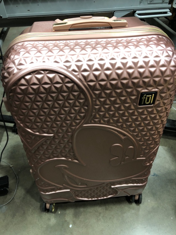 Photo 2 of *Minor Cosmetic Damage on Large Case-See Photos/Clerk Notes* FUL Disney Mickey Mouse 3 Piece Rolling Luggage Set, Hardside Suitcase with Spinner Wheels, 21 Inch, 25 Inch and 29 Inch, Rose Gold
