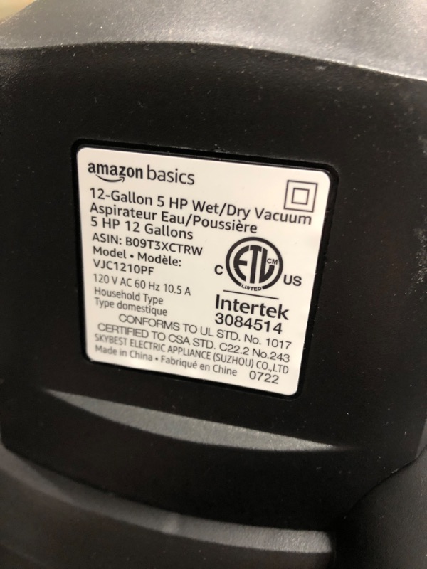 Photo 4 of *Tested* Amazon Basics 12-Gallon 5 HP Wet/Dry Vacuum, Grey
