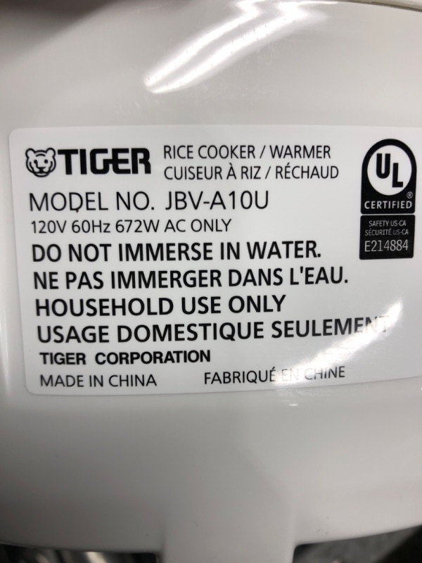 Photo 1 of *TESTED* Tiger Corporation JBV-A10U-W 5.5-Cup Micom Rice Cooker with Food Steamer - White
