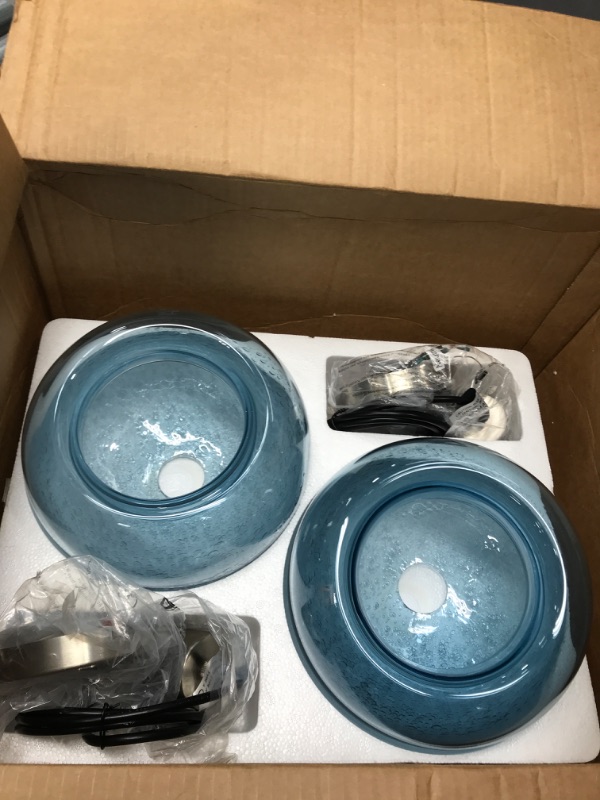 Photo 1 of CASAMOTION Pendant Lighting Kitchen Island Hand Blown Glass Bathroom Light Fixtures Marble Blue Modren Farmhouse Style Hanging Light for Bedside Dining Room Table Brushed Nickel 9 Inch Diam 2-Pack