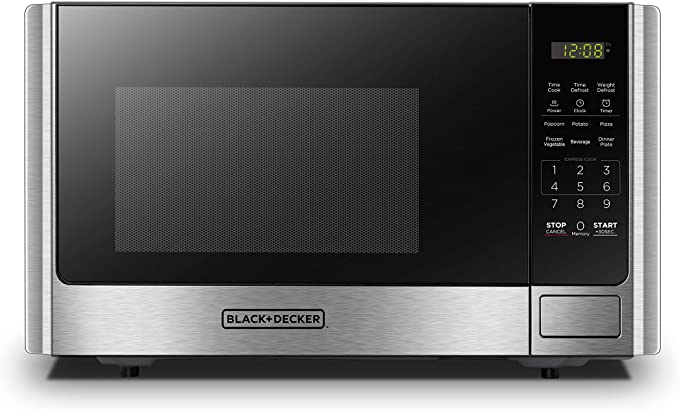 Photo 1 of BLACK+DECKER Digital Microwave Oven with Turntable Push-Button Door, Child Safety Lock, Stainless Steel, 0.9 Cu Ft
