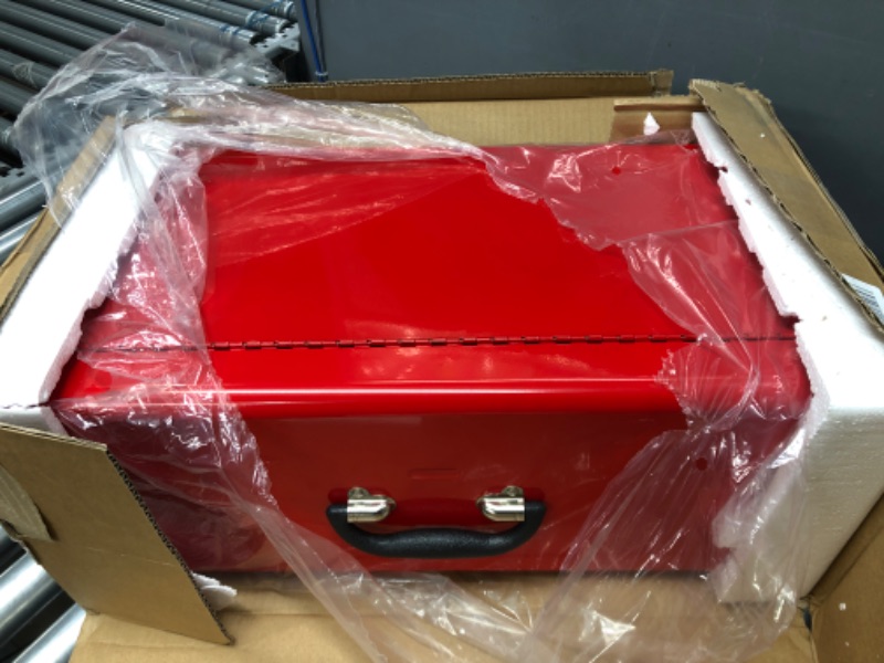 Photo 2 of BIG RED ANTBD133-XB Torin 20" Portable 3 Drawer Steel Tool Box, Red & TB101 Torin 19" Hip Roof Style Portable Steel Tool Box with Metal Latch Closure and Removable Storage Tray, Red Red Chest + Tool Box