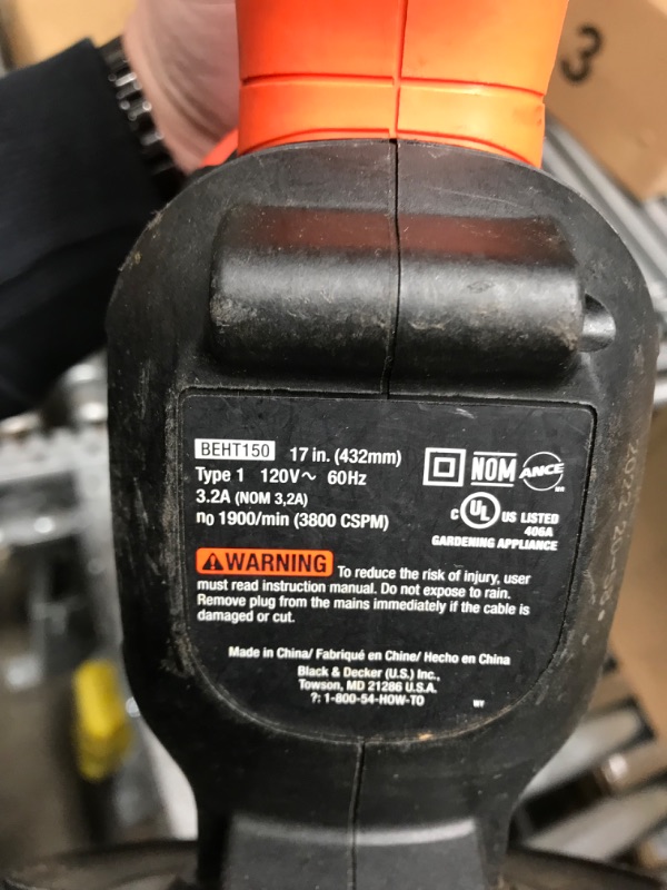 Photo 1 of BLACK+DECKER Electric Hedge Trimmer, 17-Inch (BEHT150)
